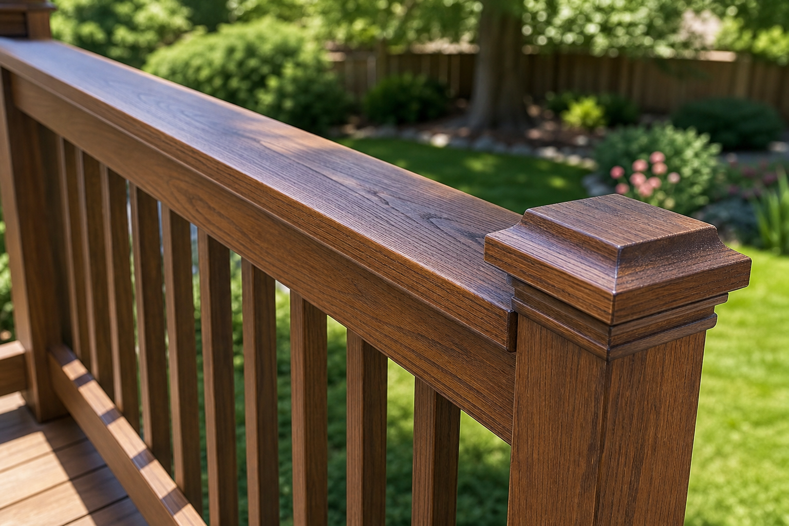 Restored exterior deck railing detail
