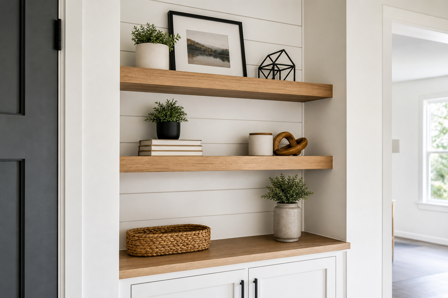 Finished trim and shelving installation detail