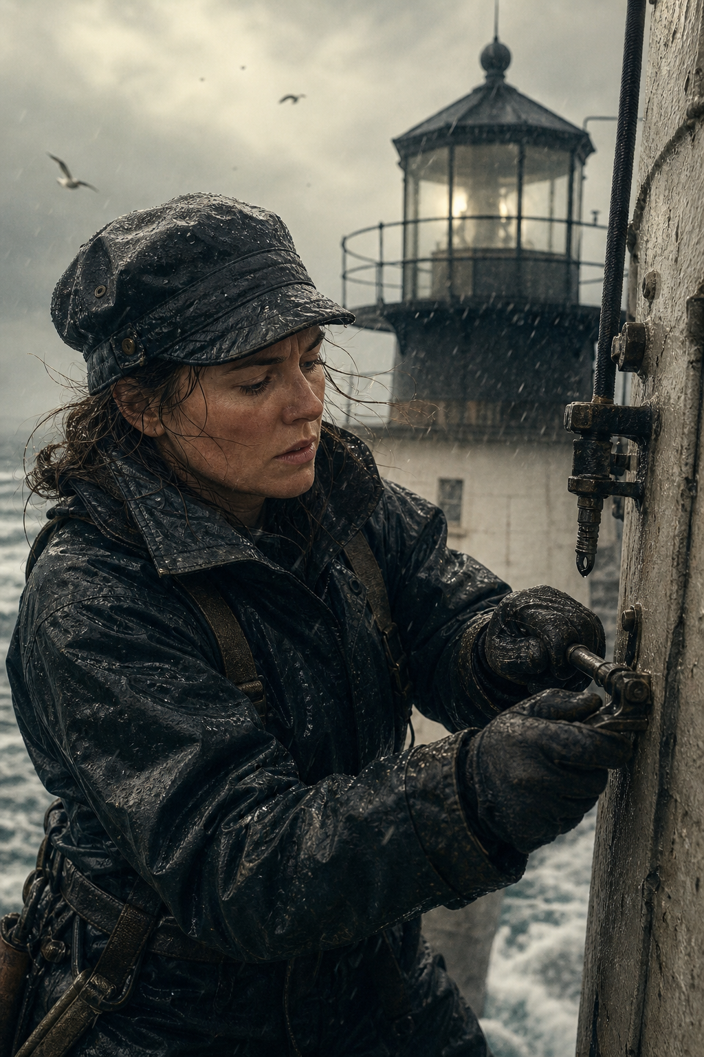 Maintenance work in foul-weather gear