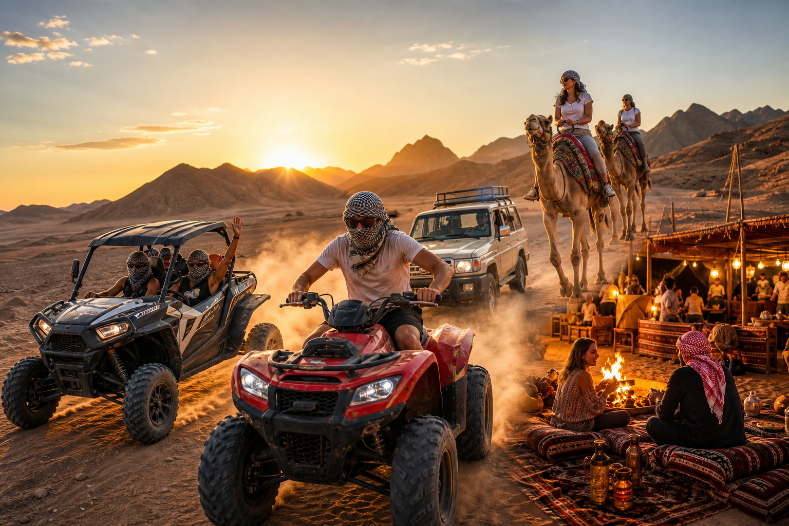 Cinematic desert tour scene for Ultimate Desert Adventure Day