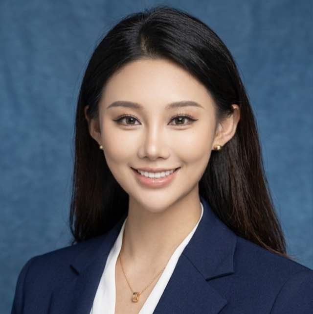 Professional female sales support specialist in a navy blazer, standing in a modern industrial office