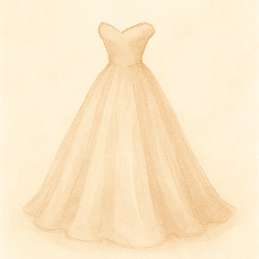 Ilustrace dámských šatů ve stylu šampaňské barvy