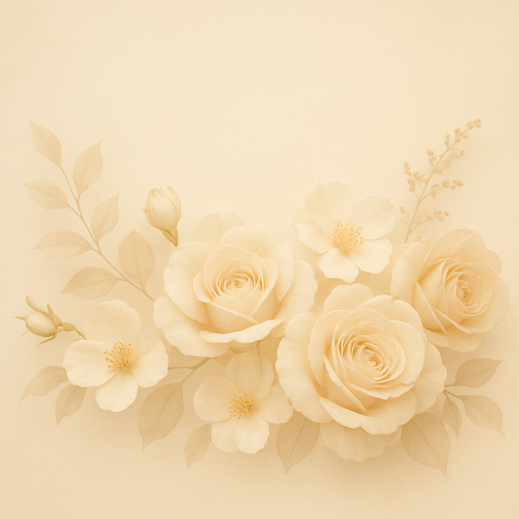 Elegant, soft-toned horizontal wedding photo or decorative floral element in champagne and vanilla tones, warm and inviting, minimal style.