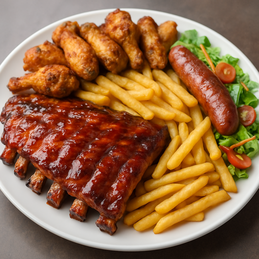 Ribs + 10 Wings + Sausage + Fries + Salad braai item