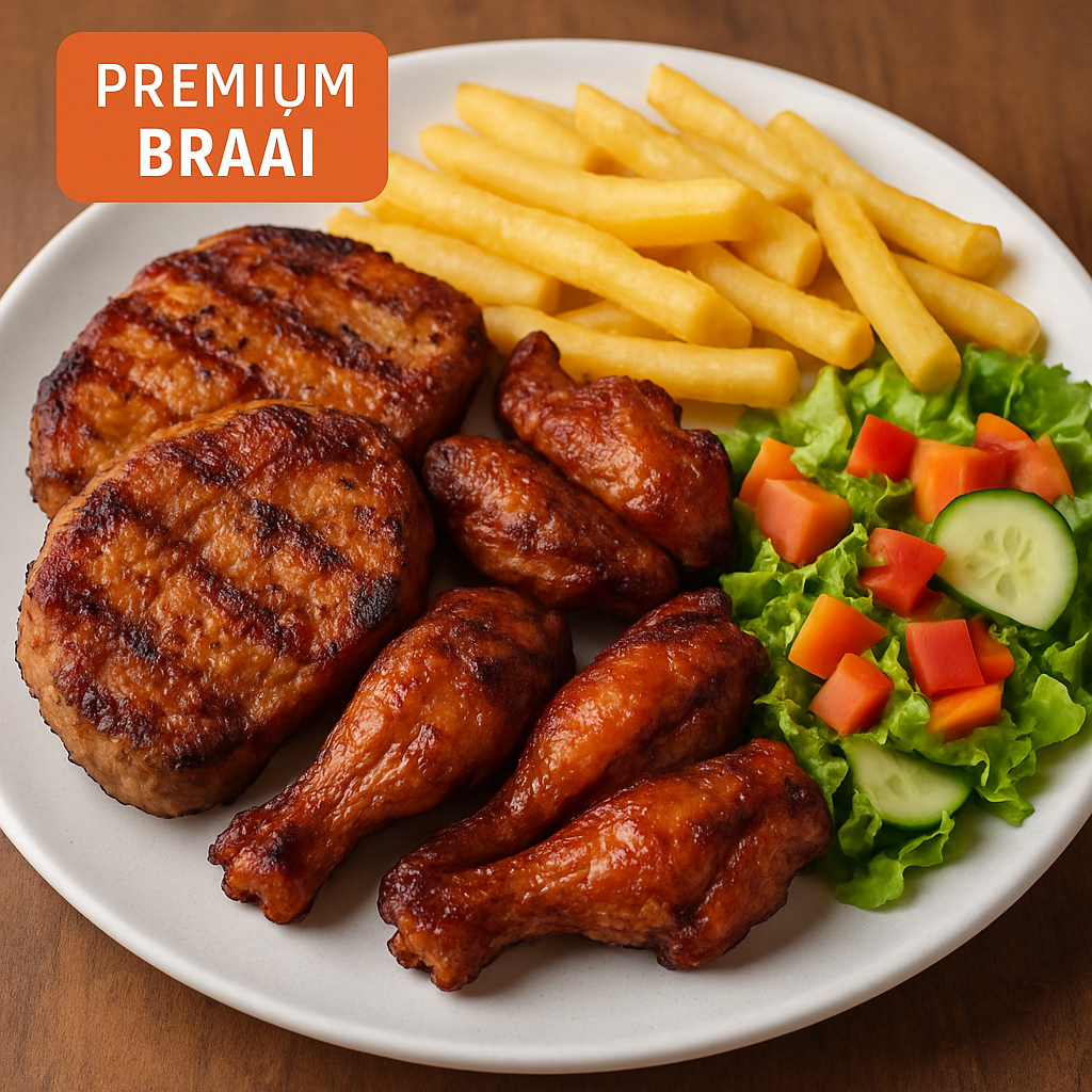 Pork Chops x2 + 3 Wings + Fries + Salad braai item
