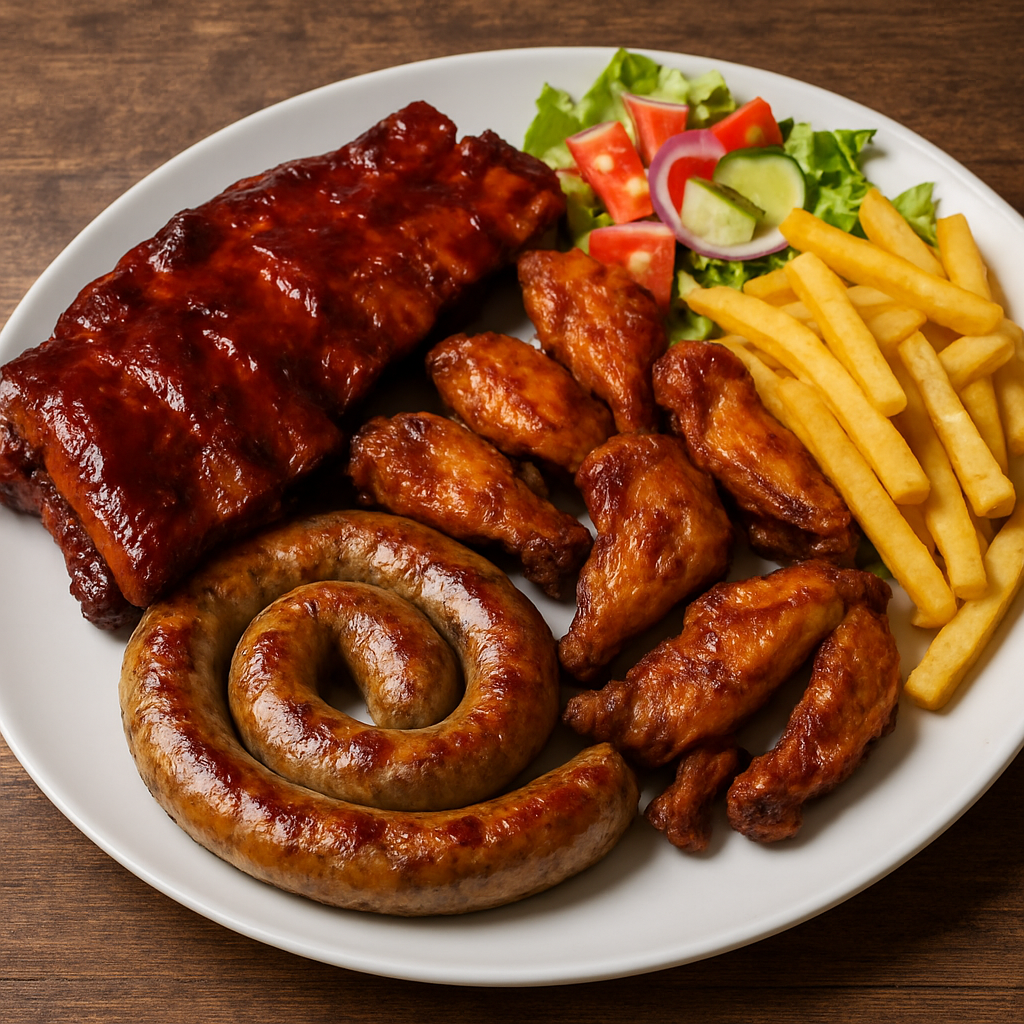 Ribs + Sausage + 5 Wings + Fries + Salad braai item
