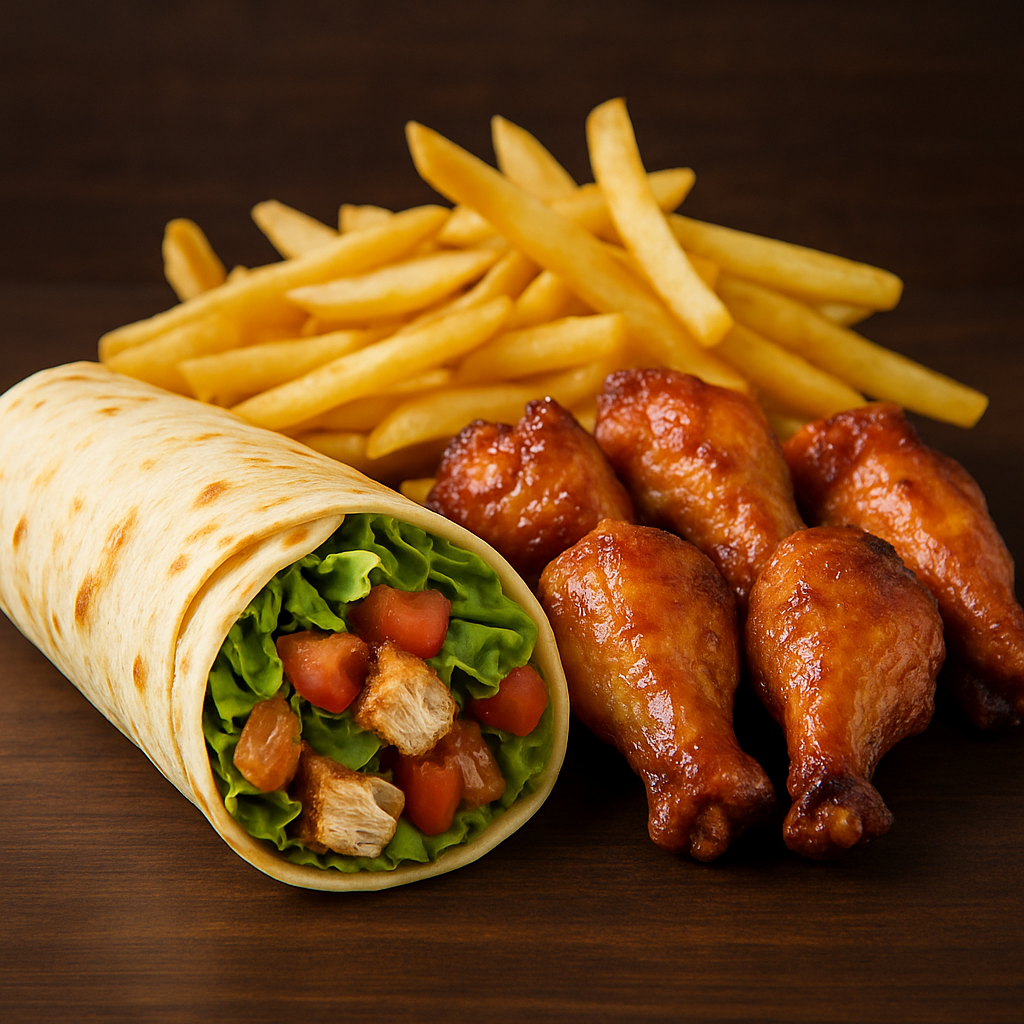 Wrap + 4 Wings + Fries braai item