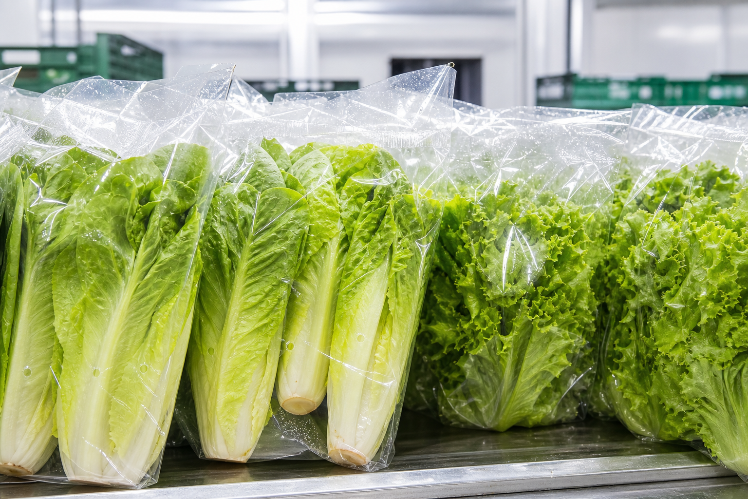 Crisp lettuce and leafy greens in hygienic export packaging