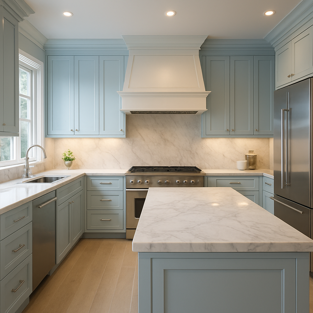 Elegant kitchen remodel featuring high-end cabinetry, marble countertops, and premium appliances in a coastal Sarasota home