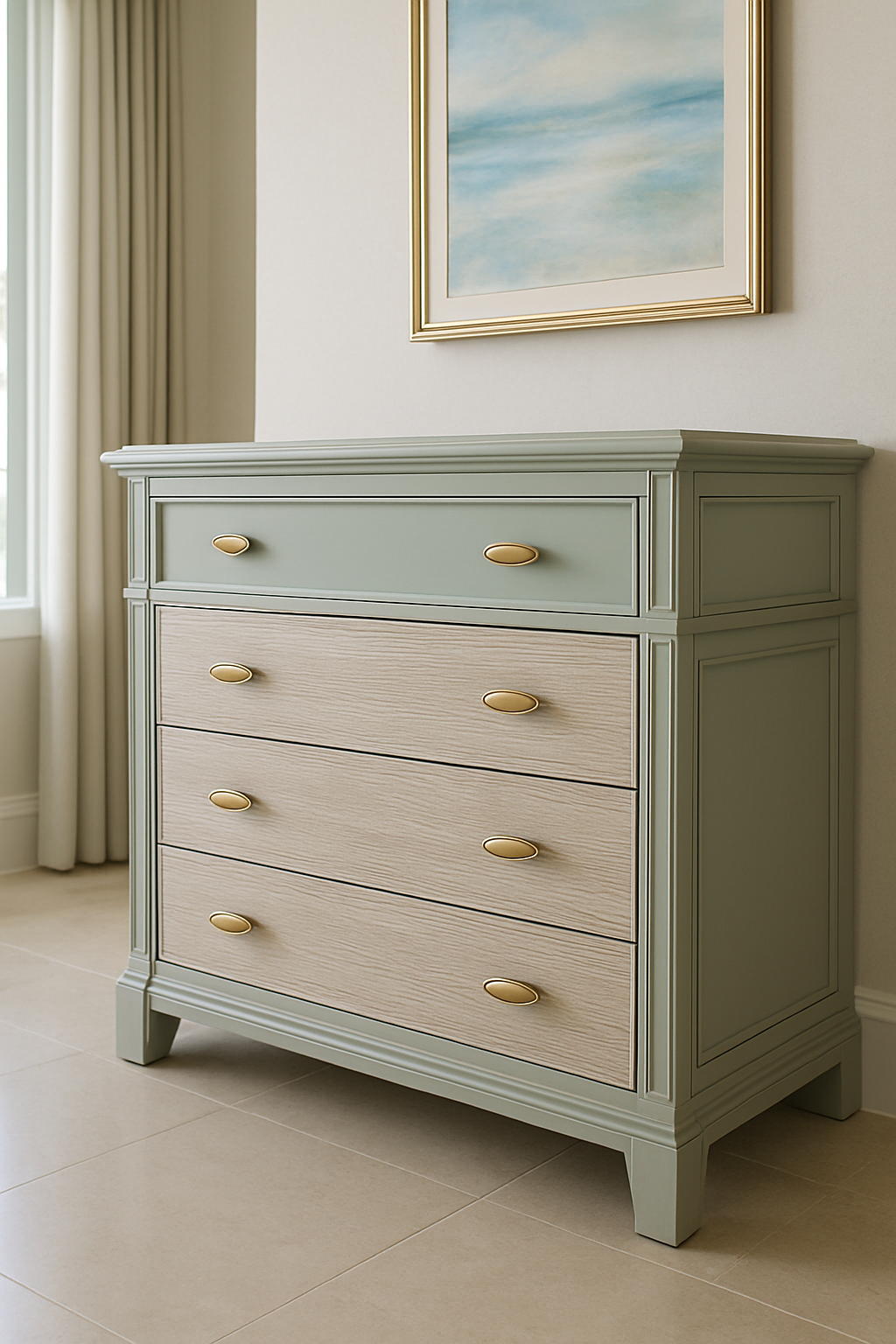Refined custom furniture piece with soft coastal tones, premium woodwork, and sophisticated detailing in a luxury Sarasota interior