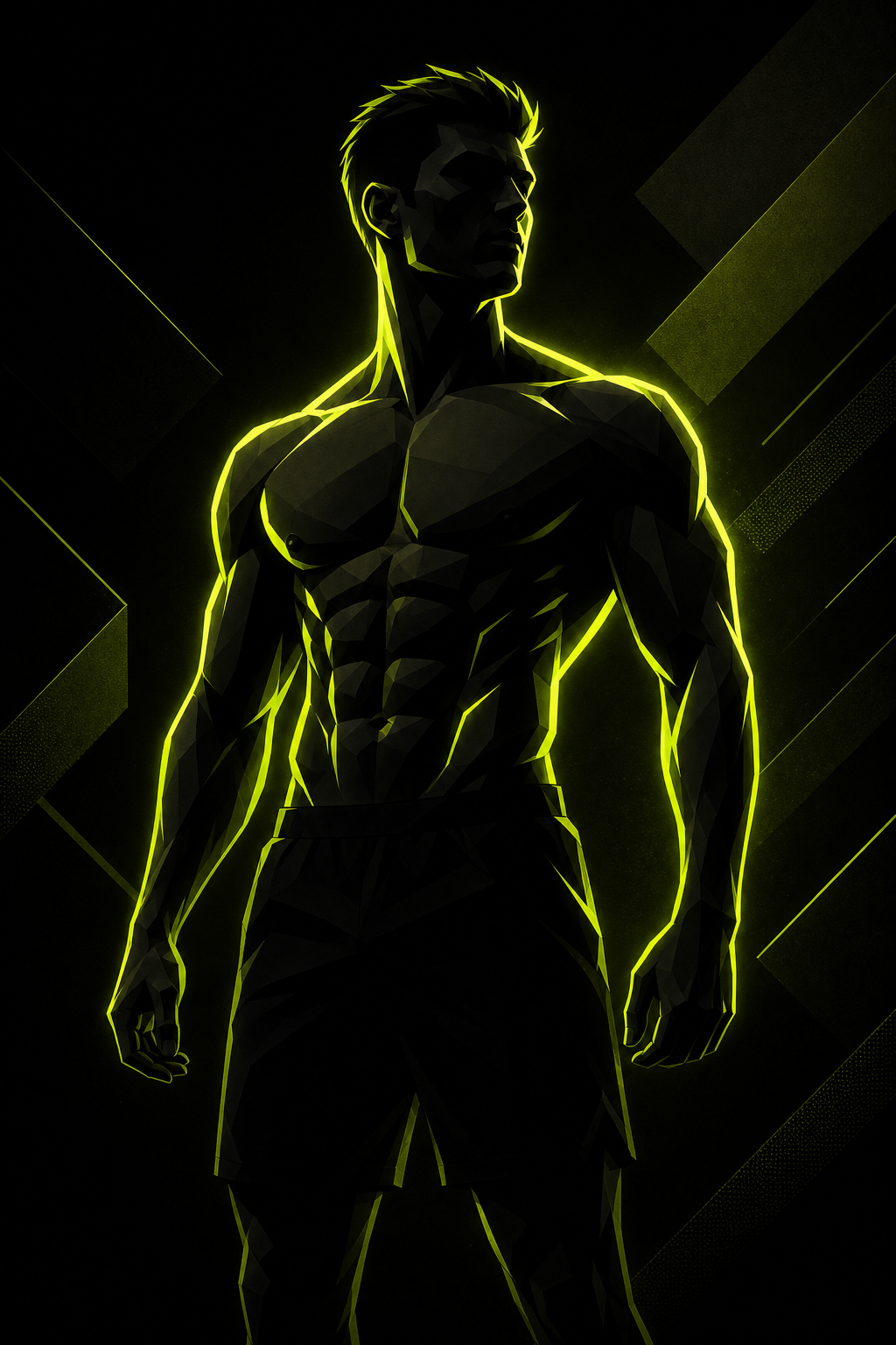 Neon lime-accented abstract silhouette illustration representing David's lean, strong physique after 12 weeks