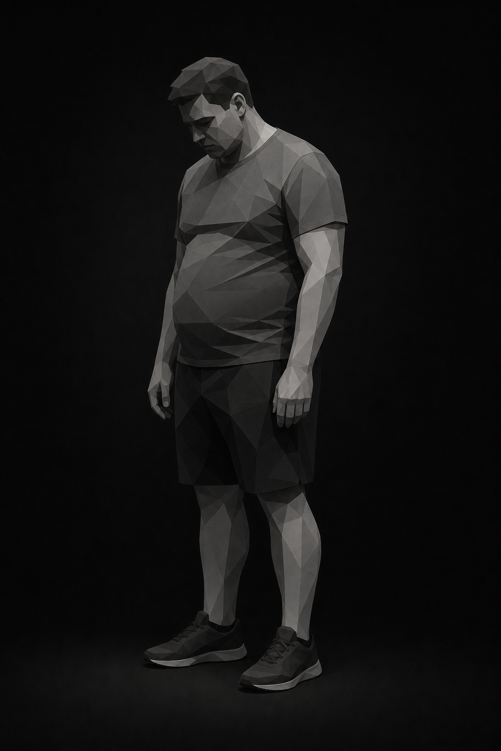 Grayscale abstract silhouette illustration representing David's physique before starting the program