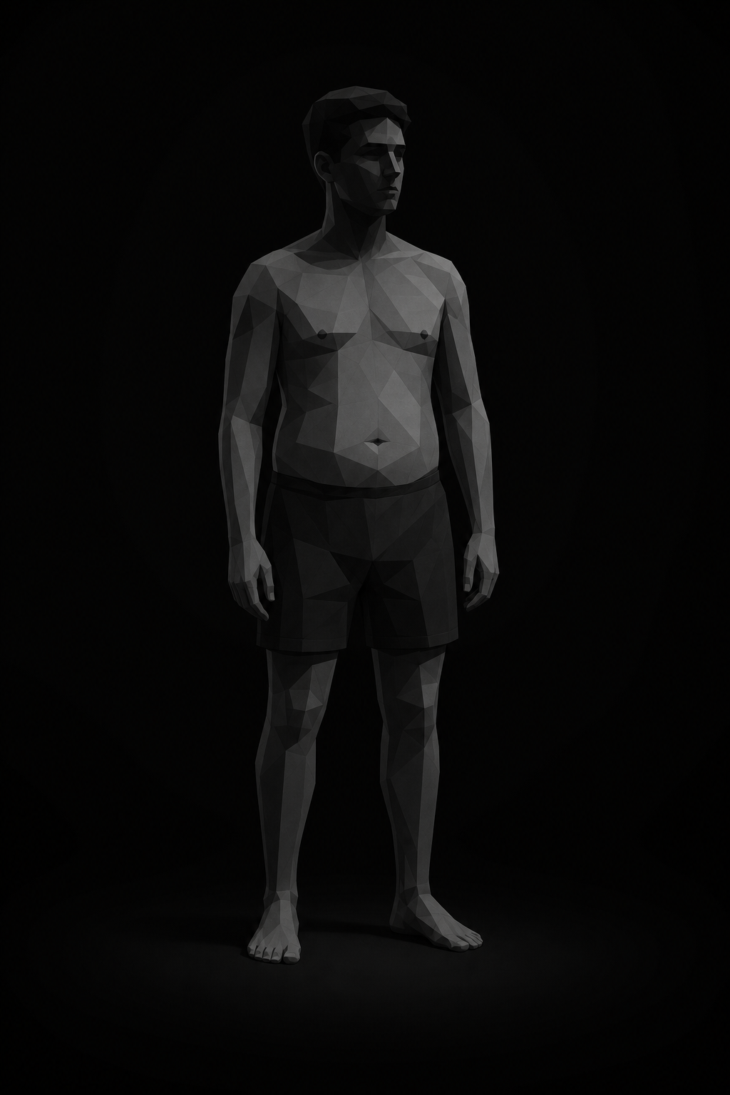 Grayscale abstract silhouette illustration representing Marcus's physique before starting the program
