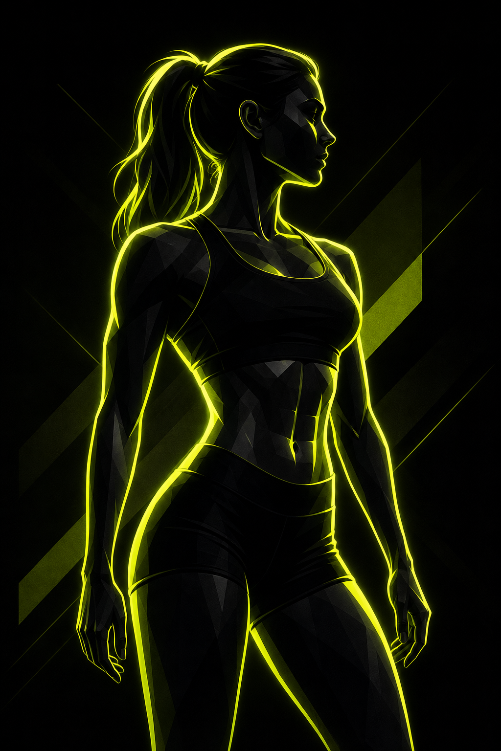 Neon lime-accented abstract silhouette illustration representing Sophia's strong, athletic physique after 12 weeks
