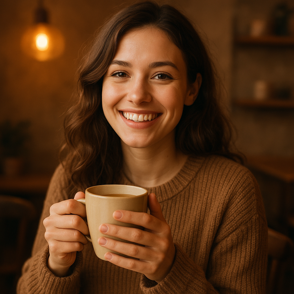 Portrait of a smiling young woman with coffee mug