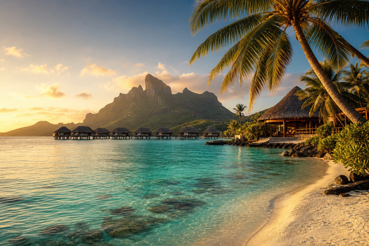 Bora Bora tropical destination with beach and island scenery