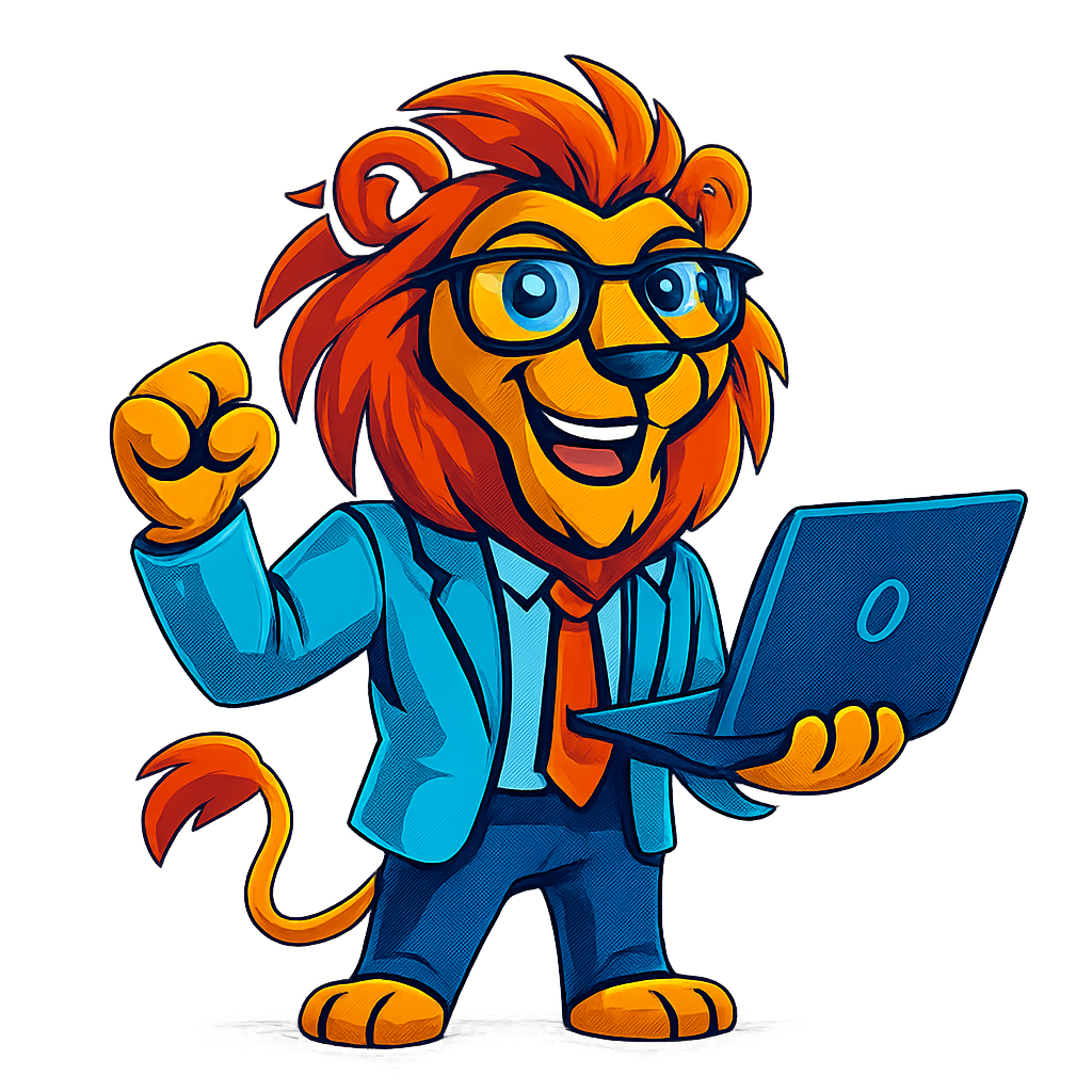 Anthropomorphic lion mascot accent for E-Commerce preparation