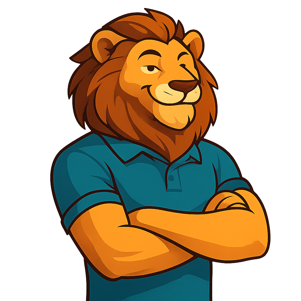 Anthropomorphic lion mascot, confident and modern style, accent image