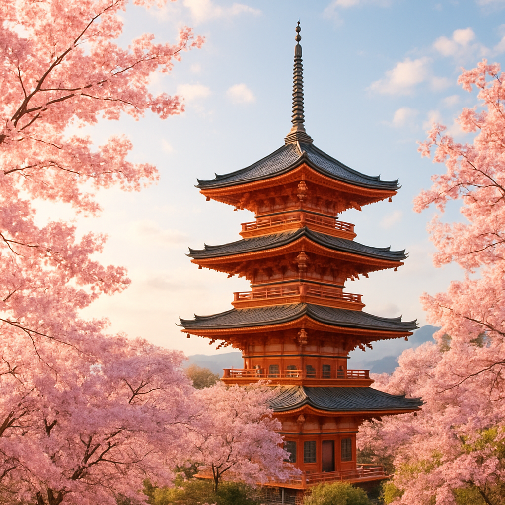 Cherry blossoms and pagoda in Kyoto