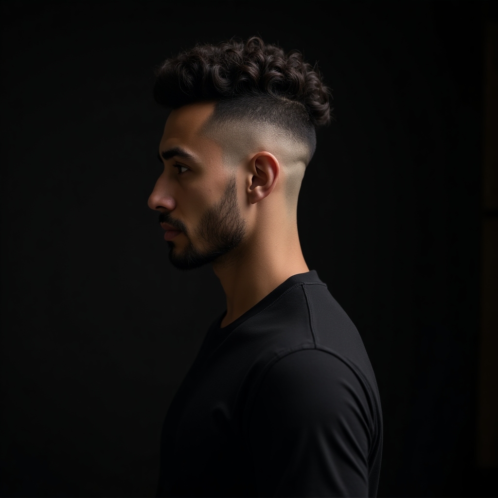 Natural curly taper with clean neckline and defined curls