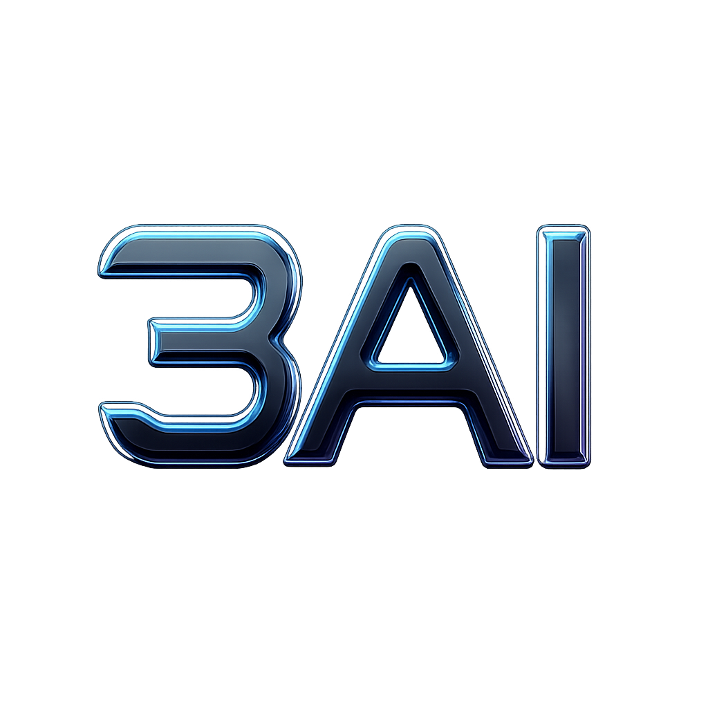 Futuristic luminous 3AI symbol with metallic-neon glow