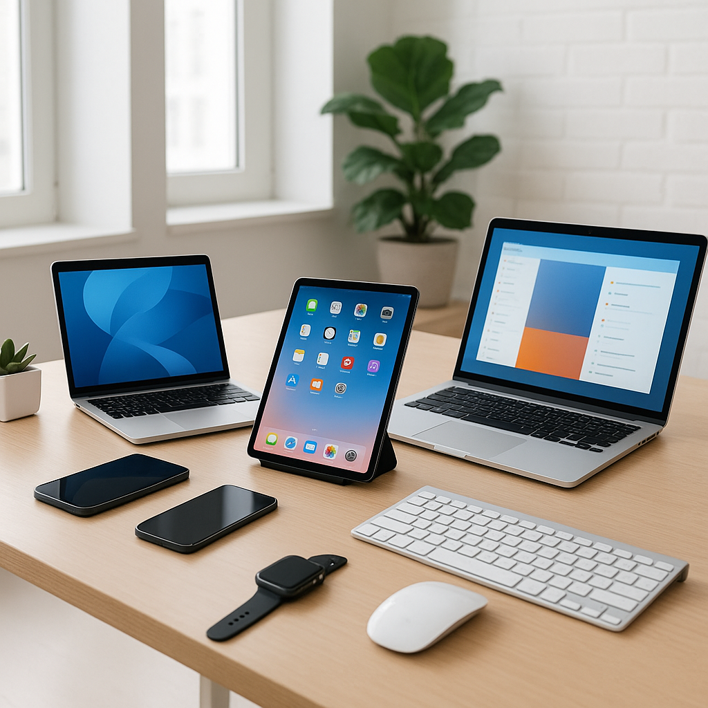 Modern workspace with technology devices