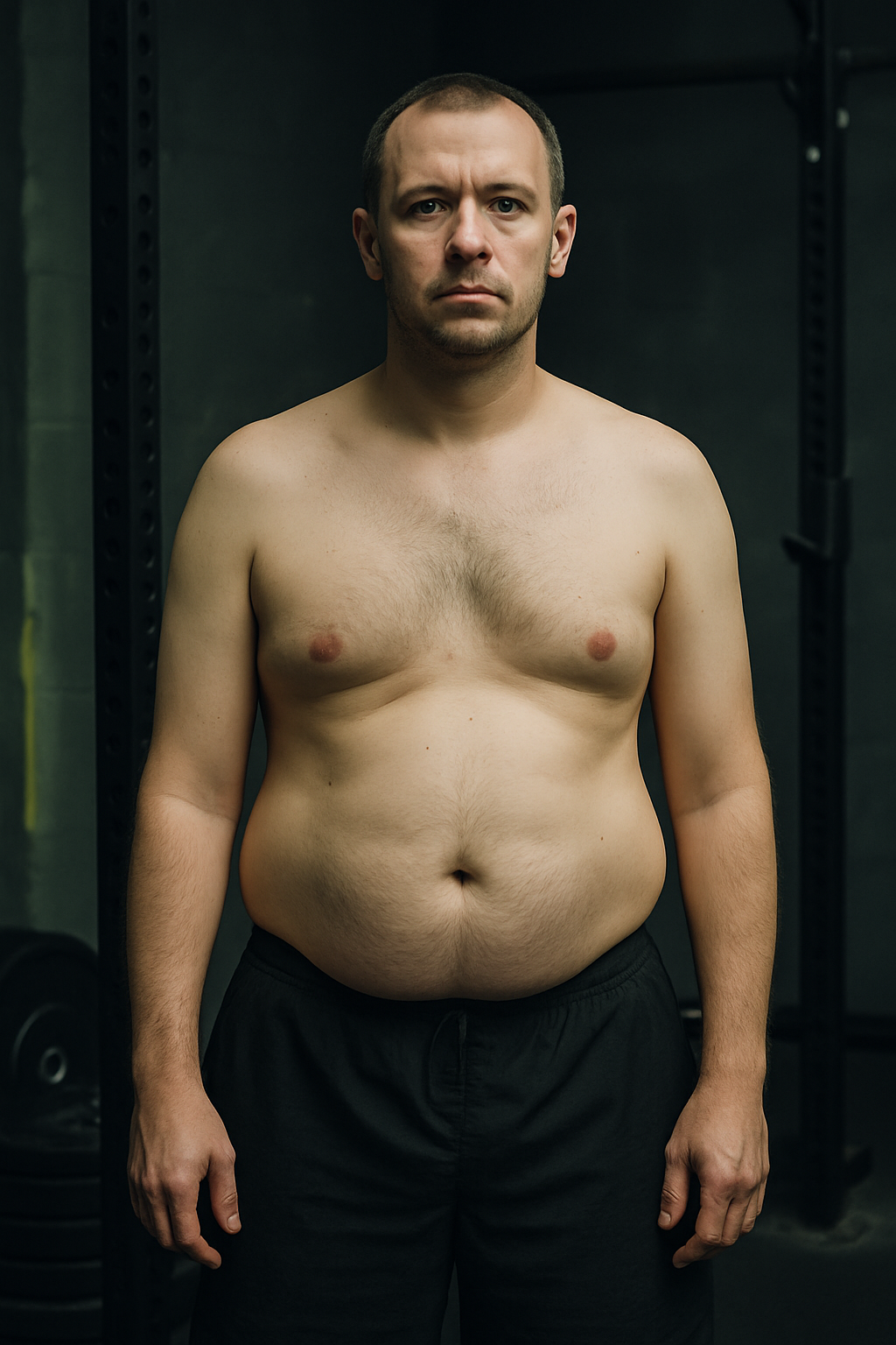 Dmytro before transformation, reduced muscle tone and higher body fat