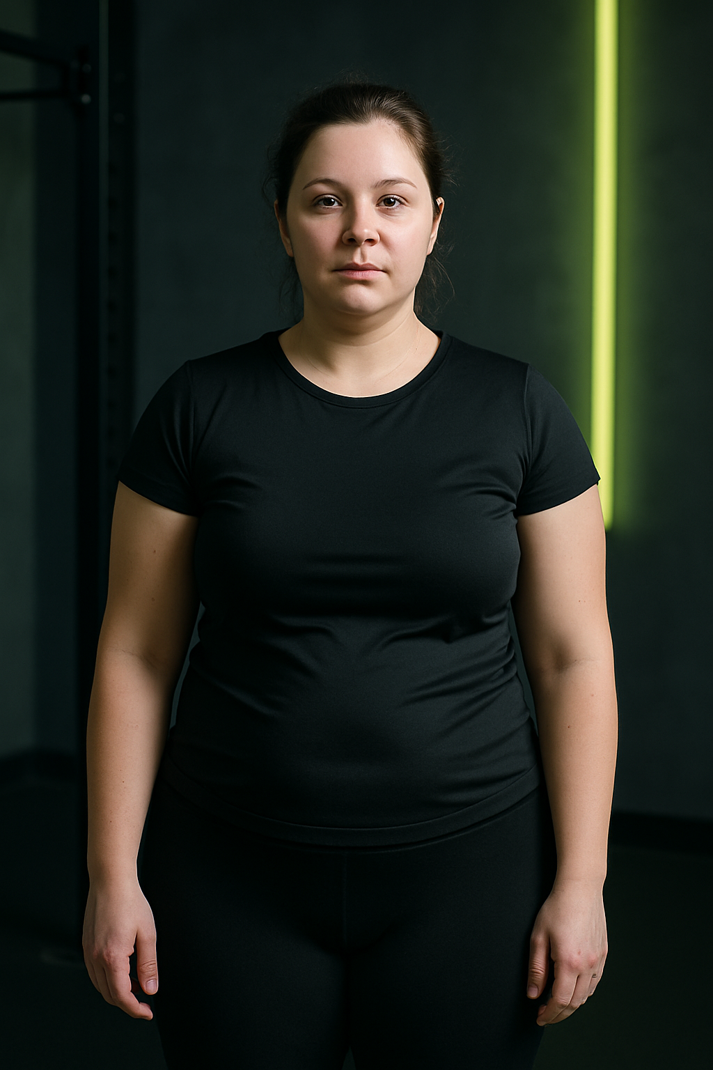 Olha before transformation, softer midsection and lower training condition