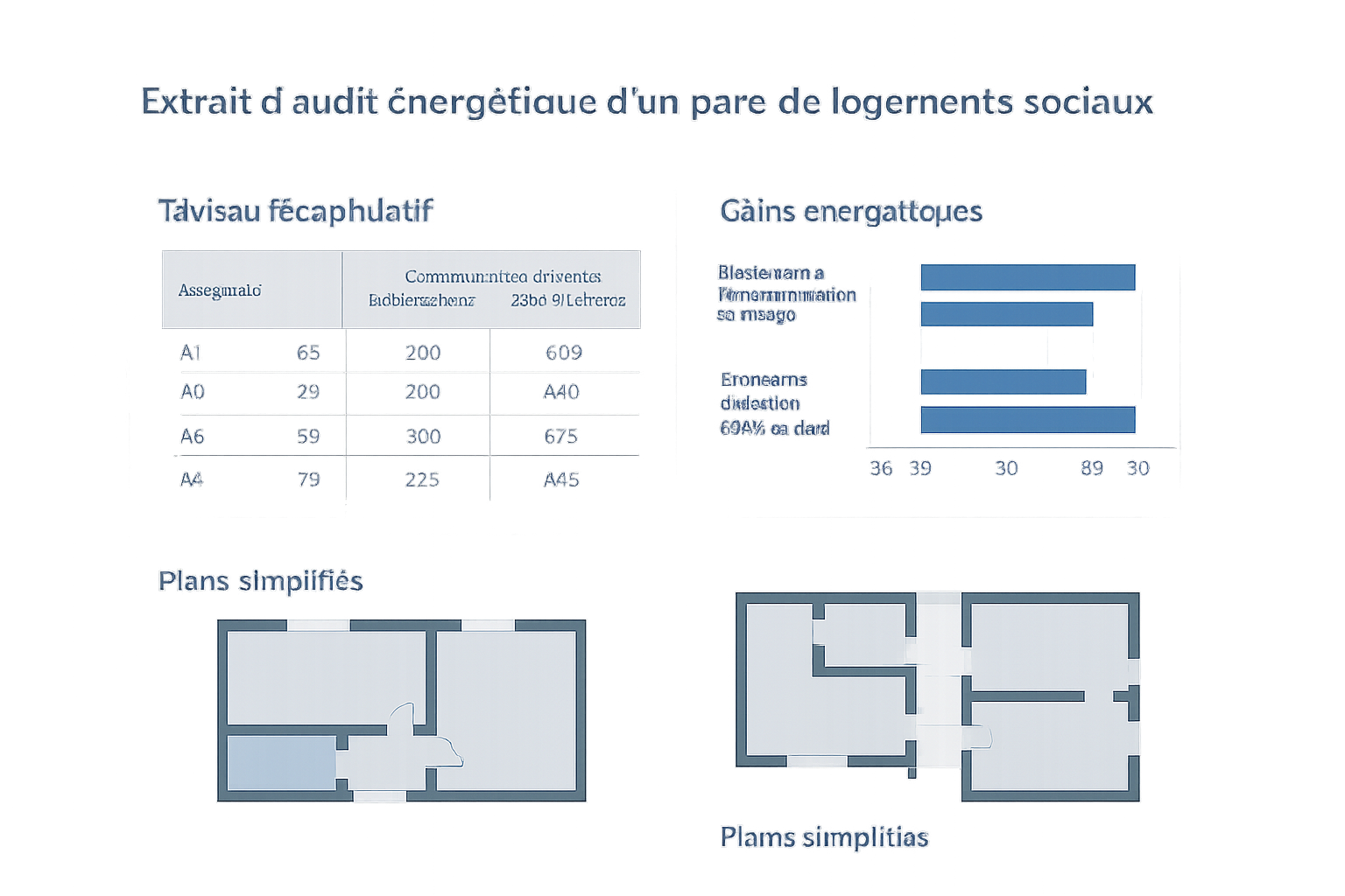 Extrait d’audit énergétique d’un parc de logements sociaux avec tableau de synthèse