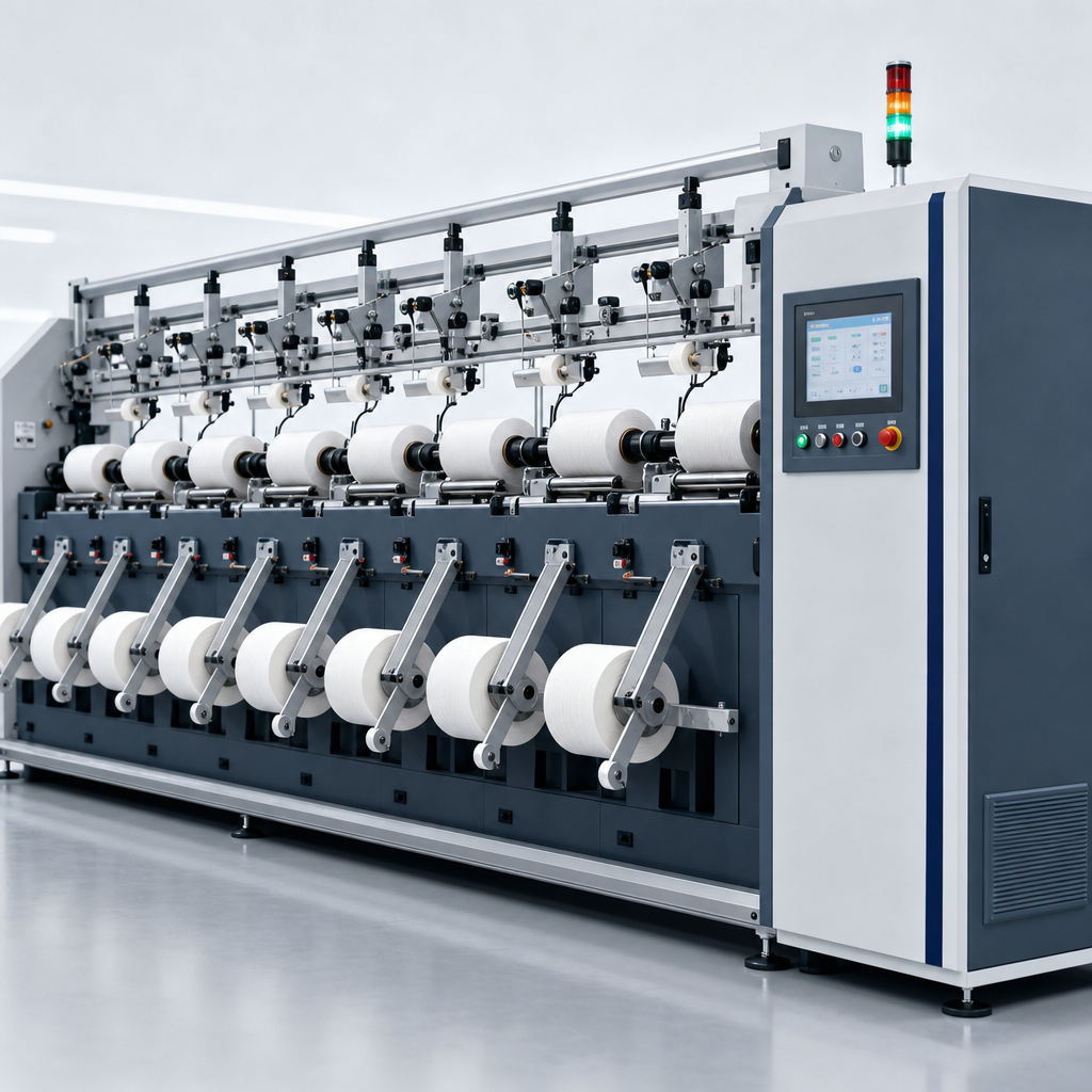 Automated winding and rewinding machinery with control panel