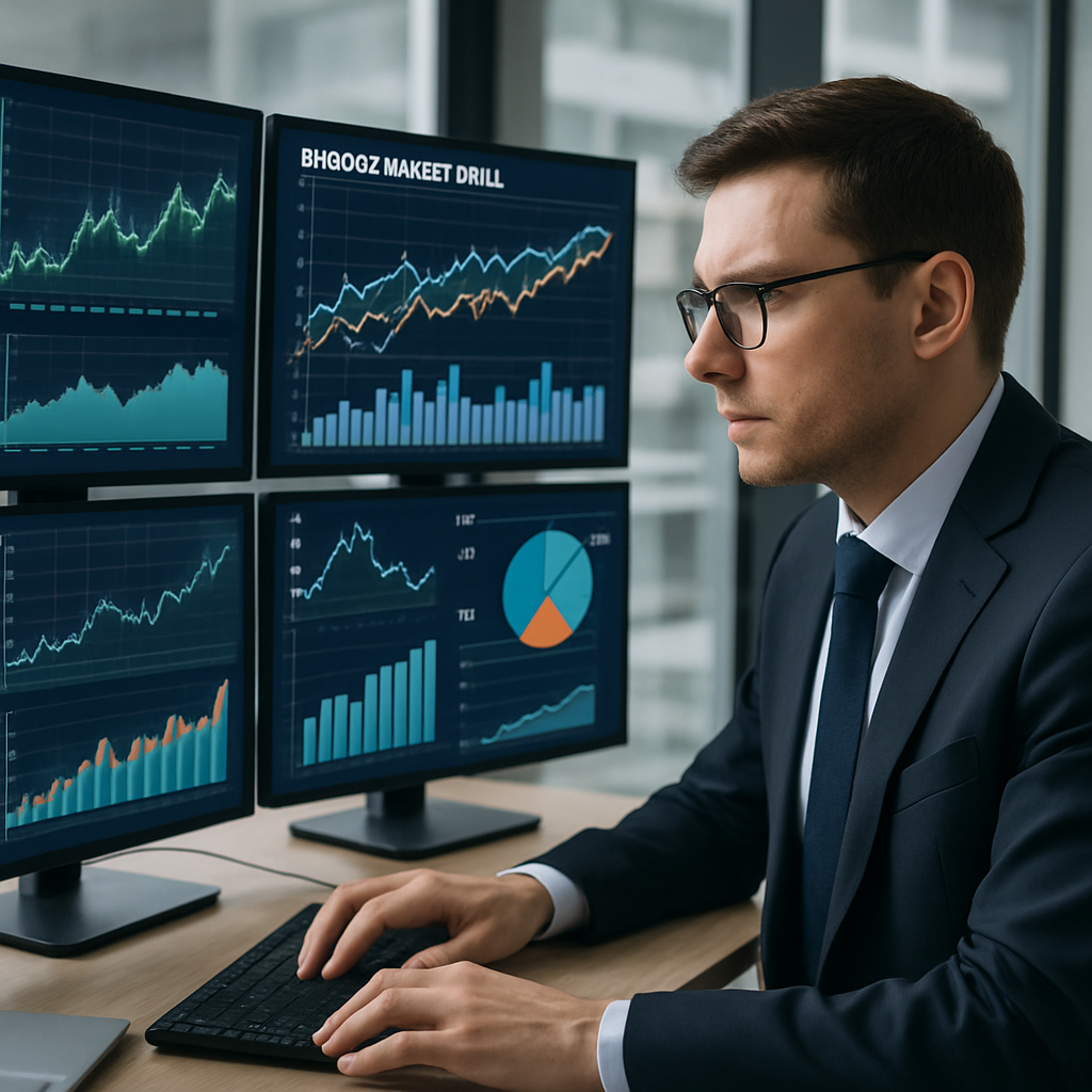 Energy Inc. broker analyzing energy market data on digital screens