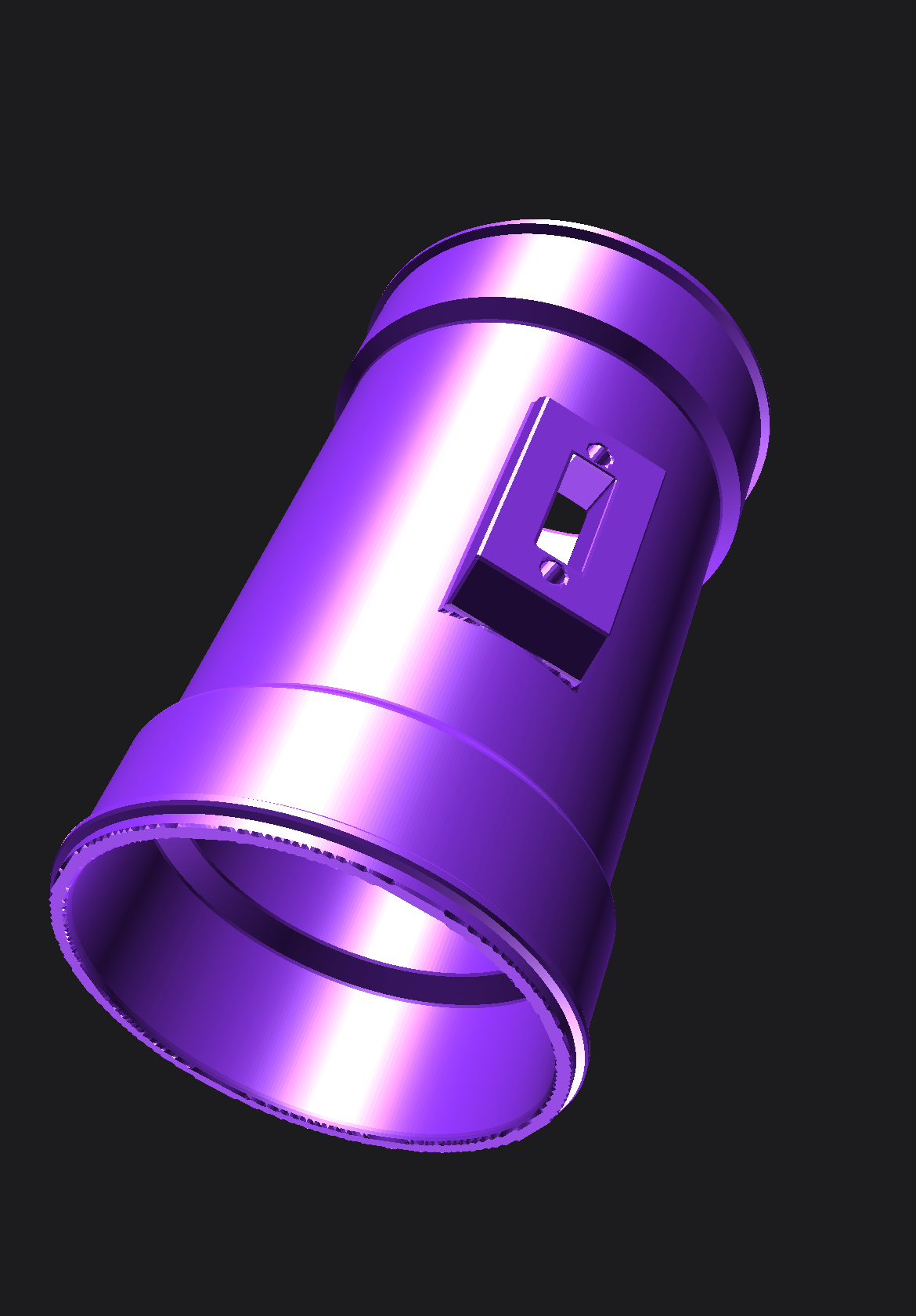 Purple 3D-printed custom car part component on a dark background