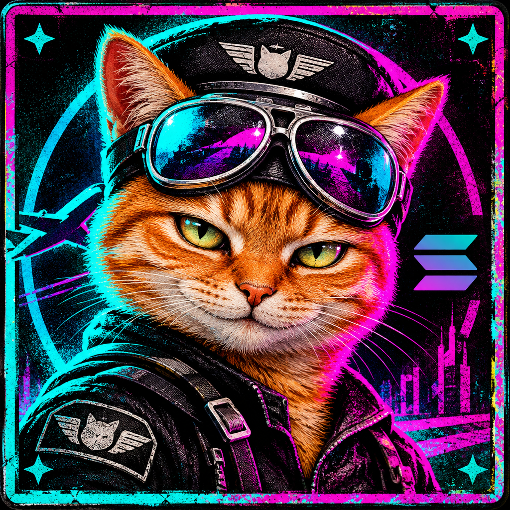 Collectible dossier badge of Monkey Agent, an orange tabby pilot cat in aviator goggles with neon accents