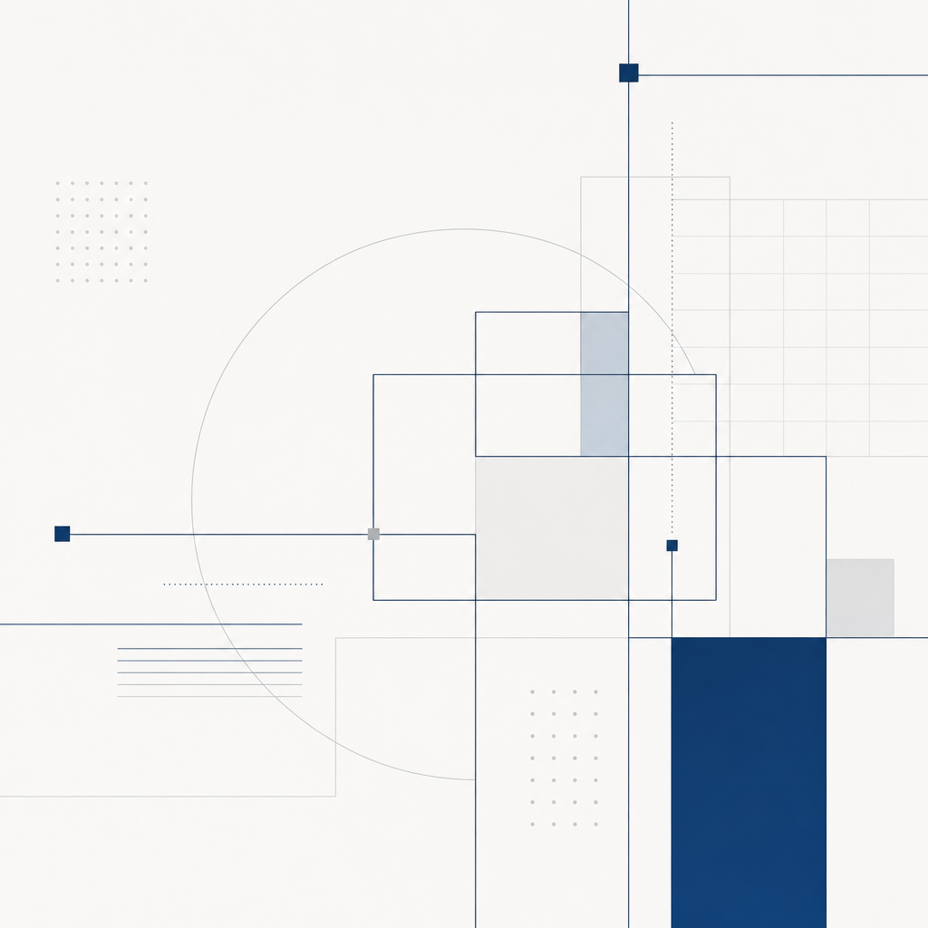 Structured business line-art composition with geometric balance in a professional corporate style