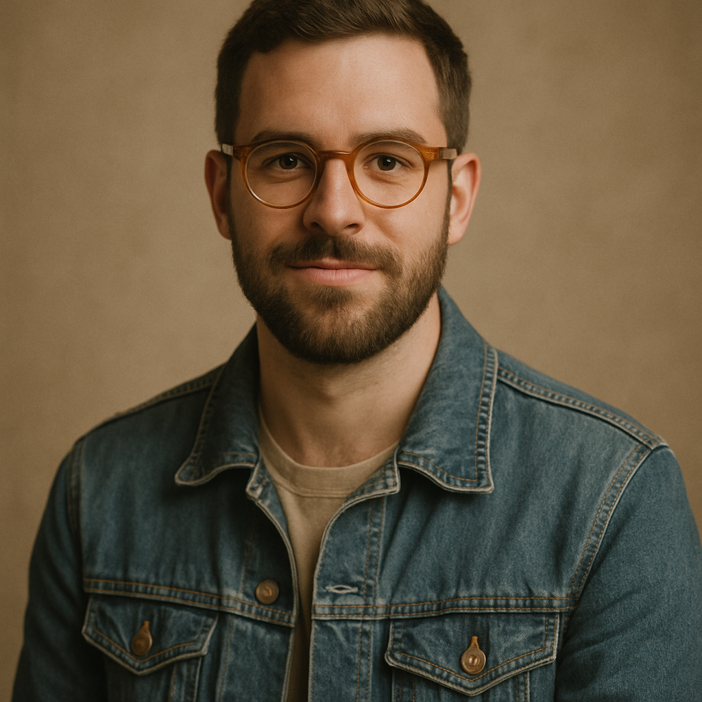 Portrait of Miles, a man with a short beard and vintage glasses