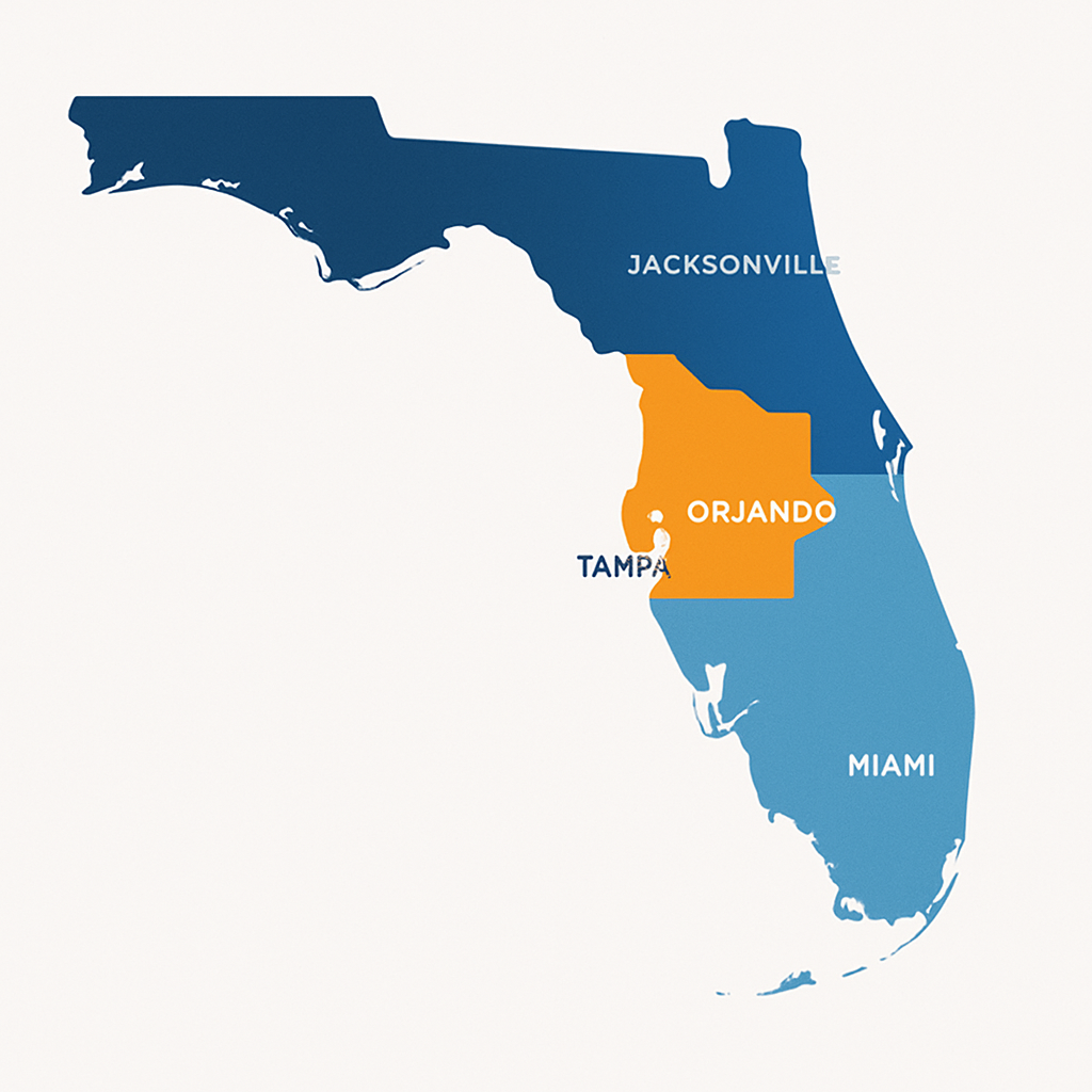 Map of Florida highlighting T2 LOGISTICS, INC service areas