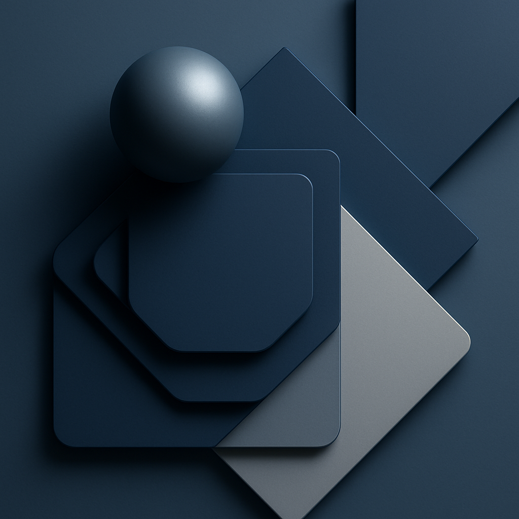 Abstract professional 3D sphere and layered shapes in a refined corporate palette
