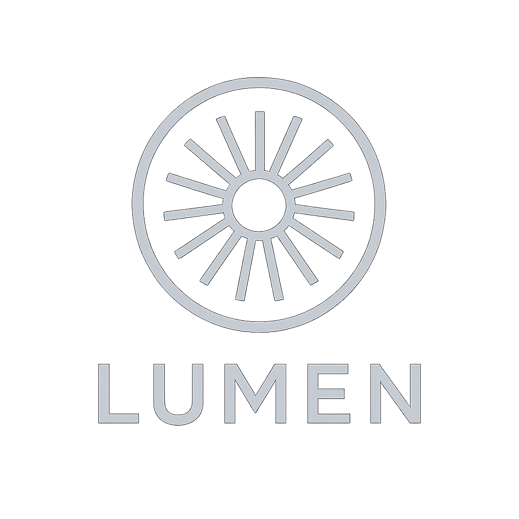 Lumen circular sunburst logo in monochrome