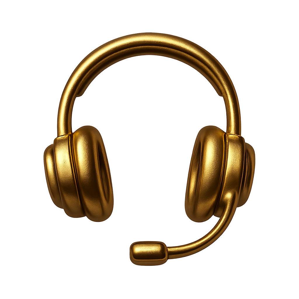 Customer support headset navigation icon in metallic gold