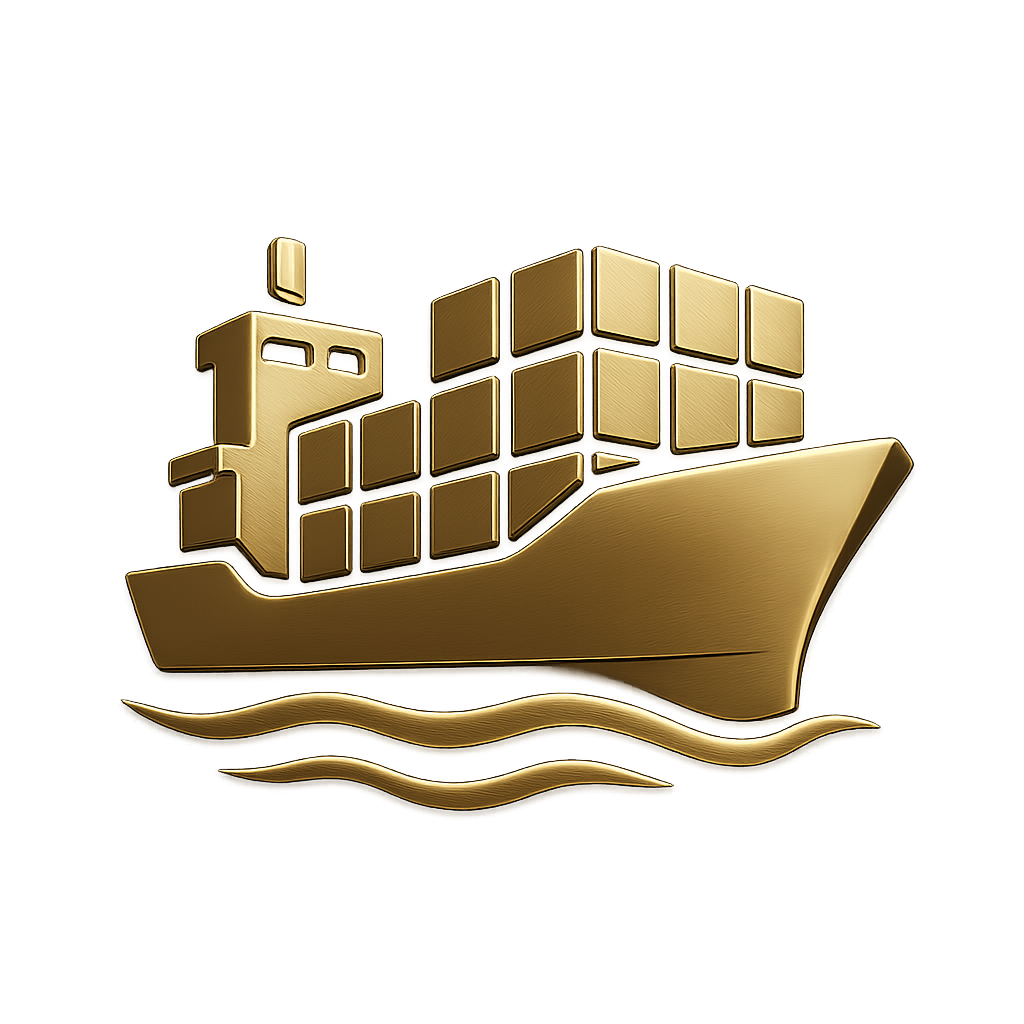 Import & Export navigation icon showing a golden cargo ship