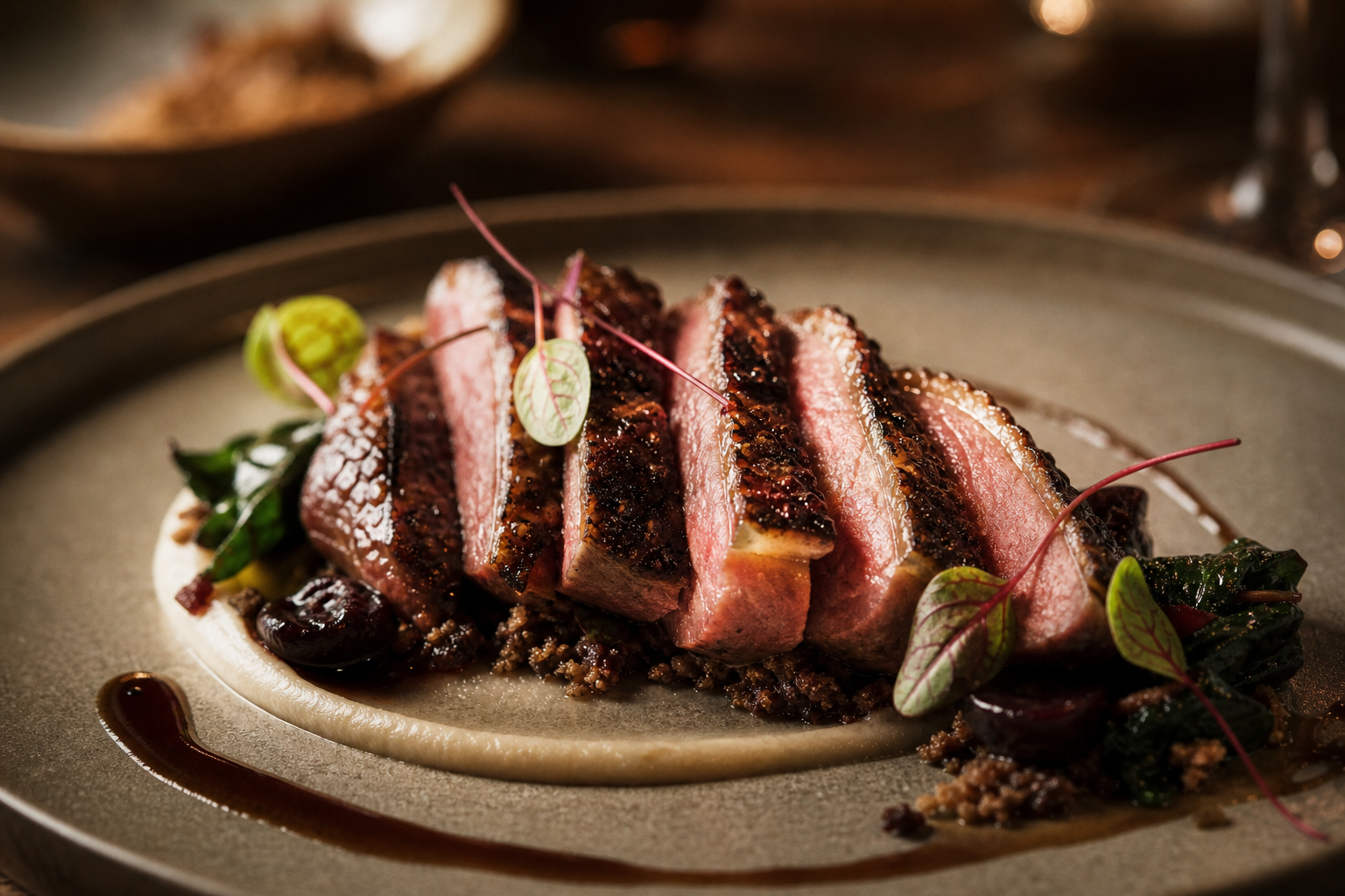 Coal-Roasted Duck signature dish, refined plating