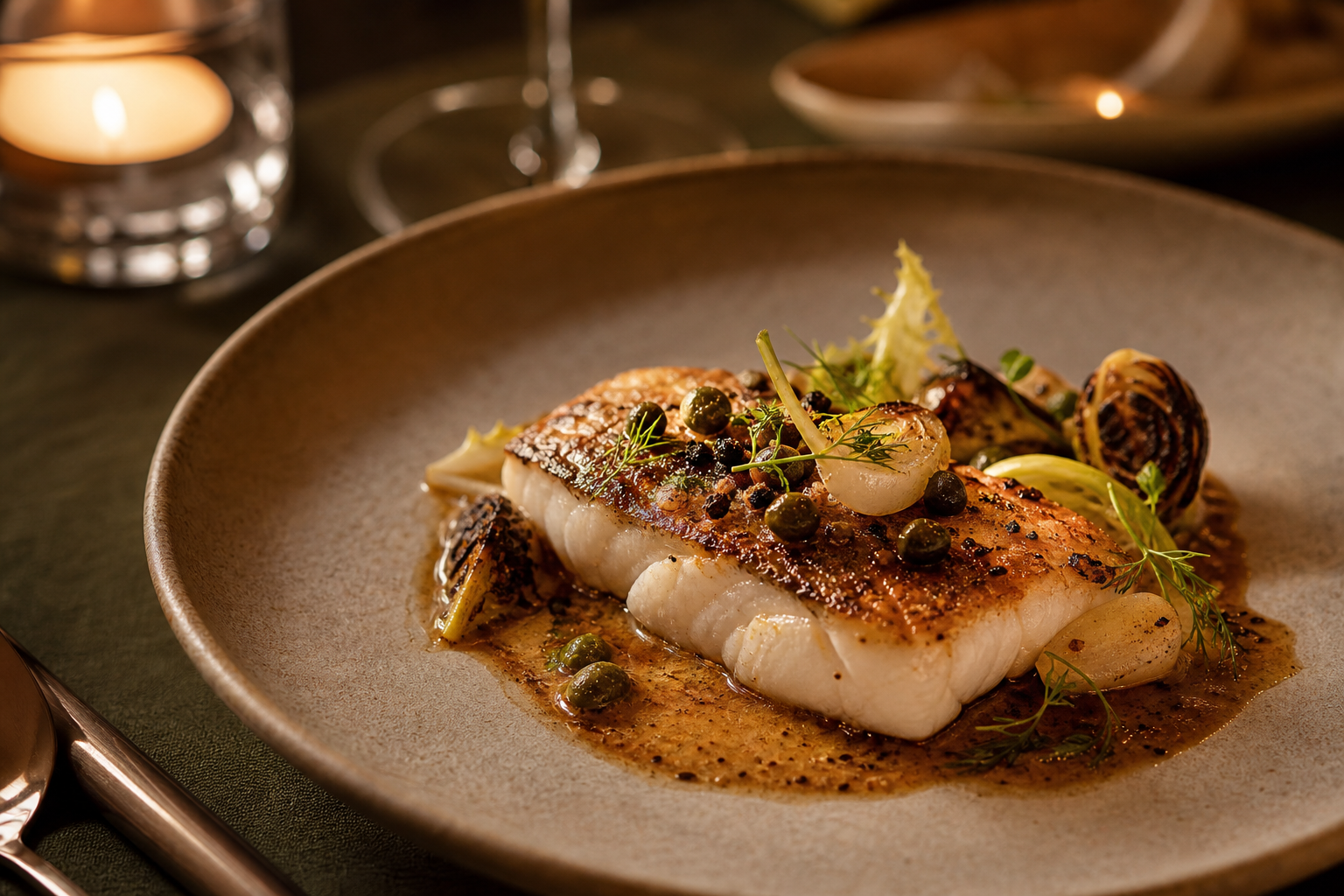 Brown Butter Turbot signature dish, refined plating