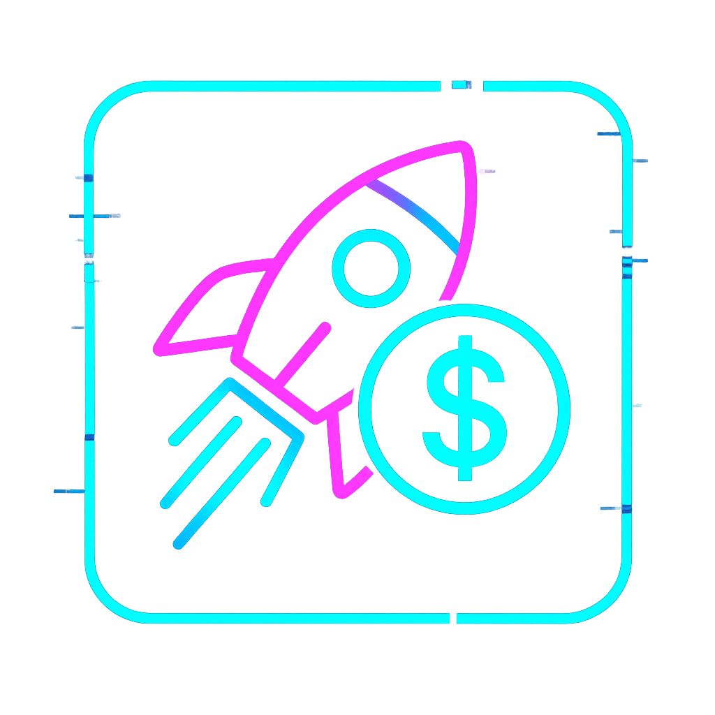 Small neon rocket coin emblem for the Pump.fun action button