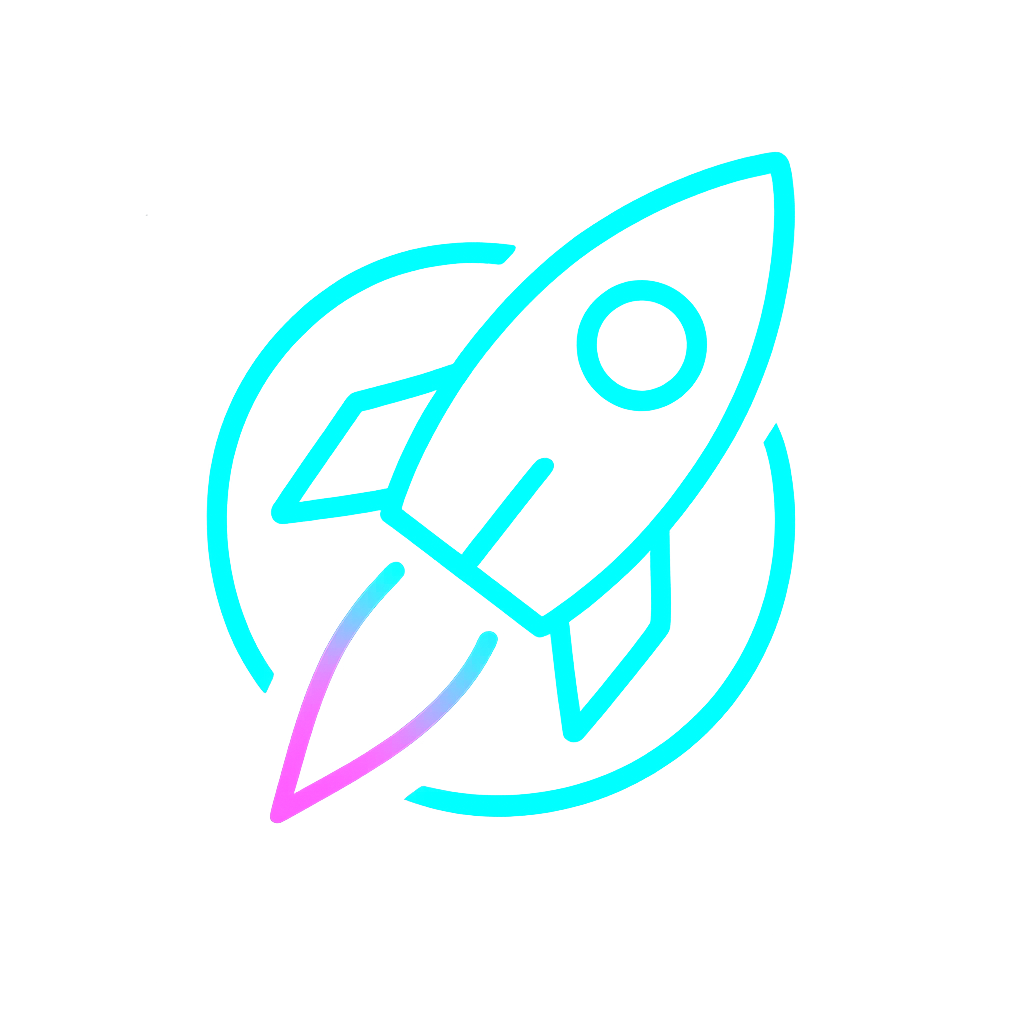 Small neon rocket badge icon for Pump.fun action