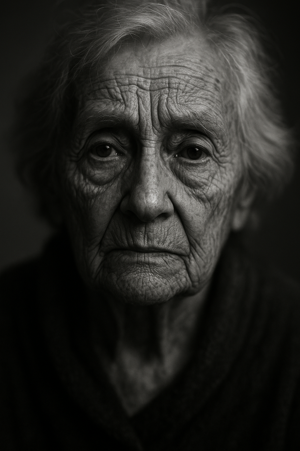 Fine art black and white portrait, close-up of an elderly person