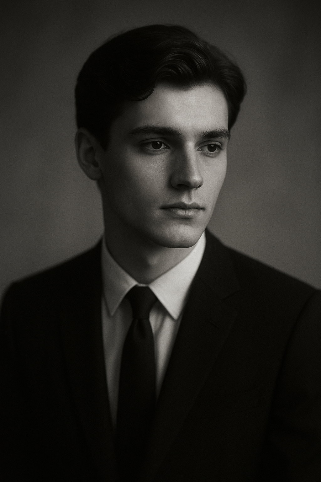Classic black and white portrait, young man with soft focus