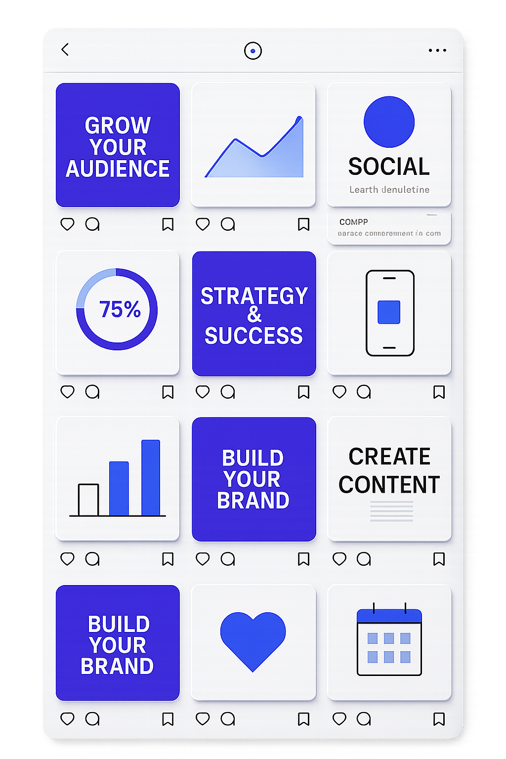 Curated social media campaign grid mockup with modular posts