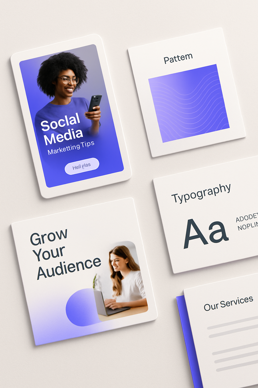 Creative kit mockup featuring social templates and brand patterns