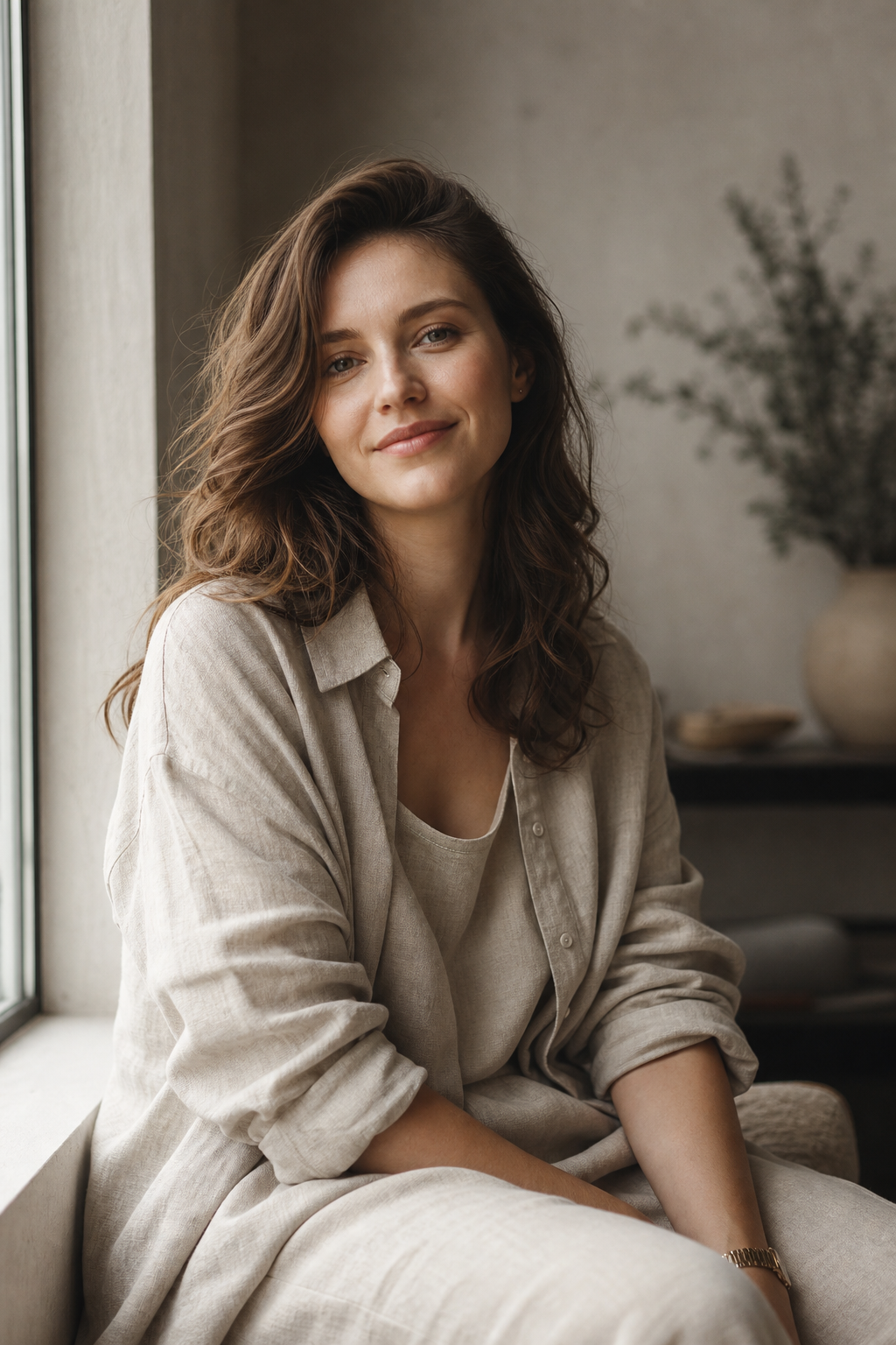 Portrait of Iryna Kovalenko, Kyiv-based photographer, softly lit by natural window light