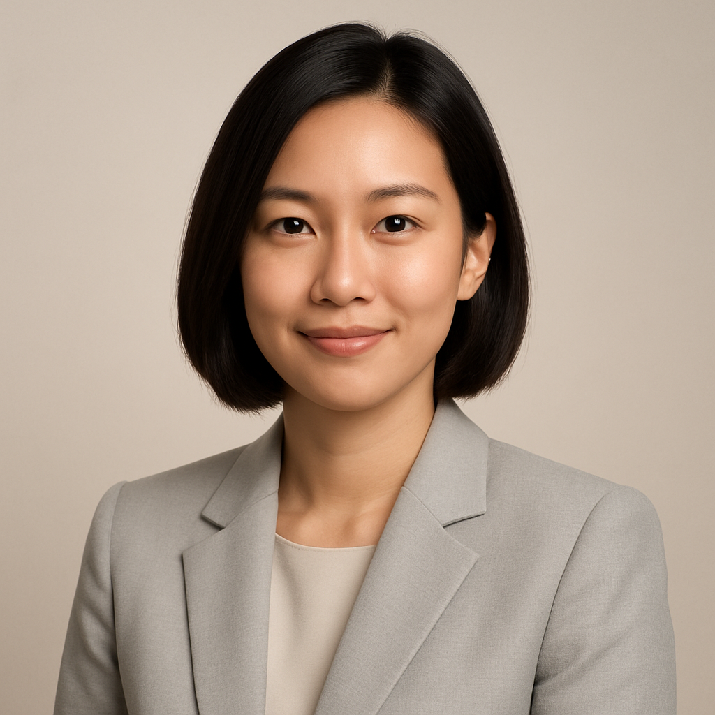 Professional portrait of a Ho Chi Minh City real estate agent with a sleek bob haircut and a light gray blazer